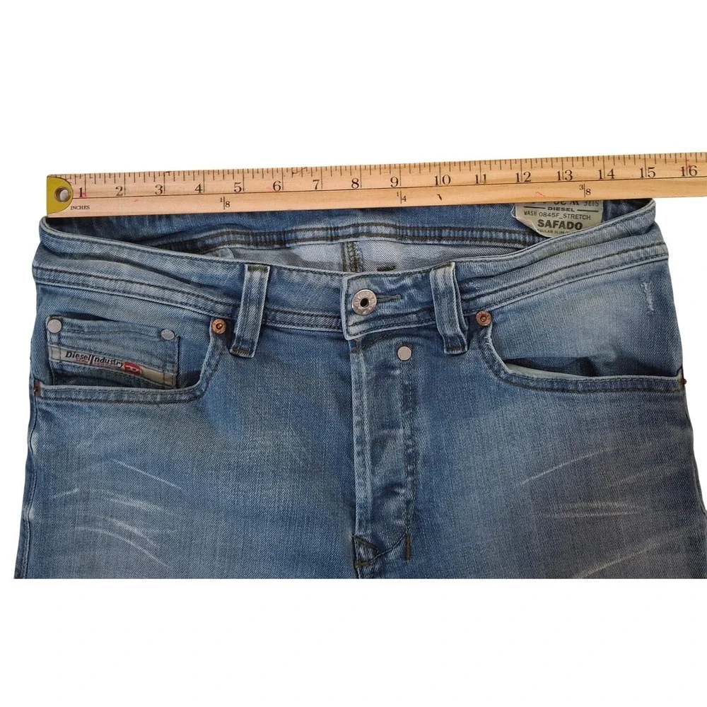 Diesel Safado Regular‎ Slim Straight Jeans Mens 30x33 Blue Wash 0845F Distressed